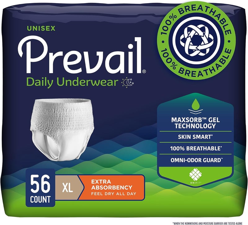 Prevail Daily Underwear for Adults, Maximum Absorbency, X-Large, 56 Count